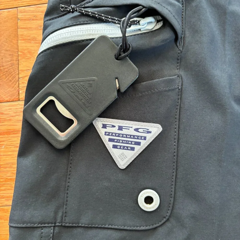 Columbia PFG Shorts‎ Mens 30 Black Terminal Tackle Bottle Opener UPF 50 Fishing